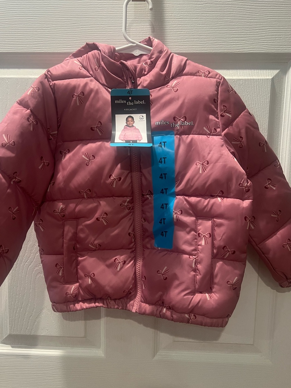 miles the label® Pink Bow Puffer Jacket - 4T